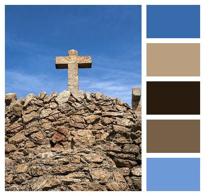 Church Cross Christianity Religion Faith Masonry Stone Wall Hope Image